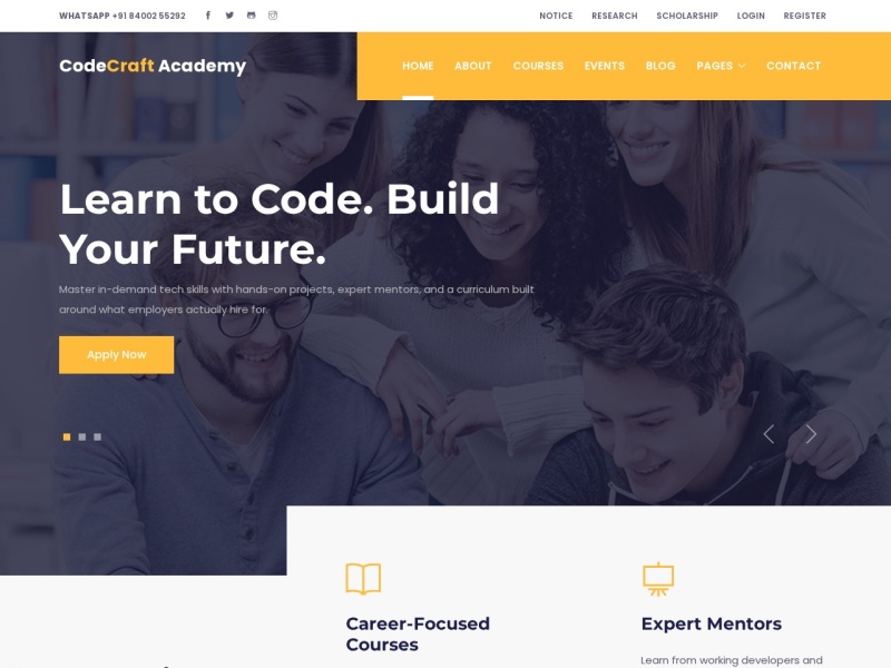 Screenshot of the CodeCraft Academy demo website