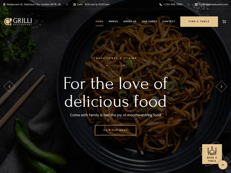 Screenshot of the Grilli fine-dining restaurant demo website