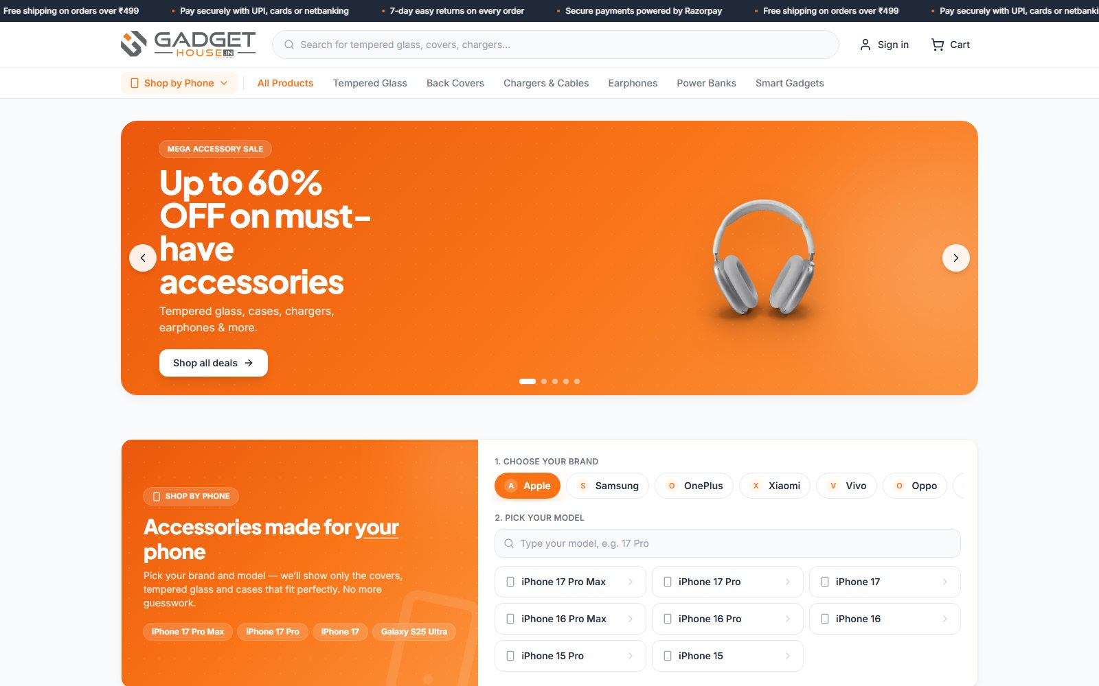 Screenshot of the Gadget House online store